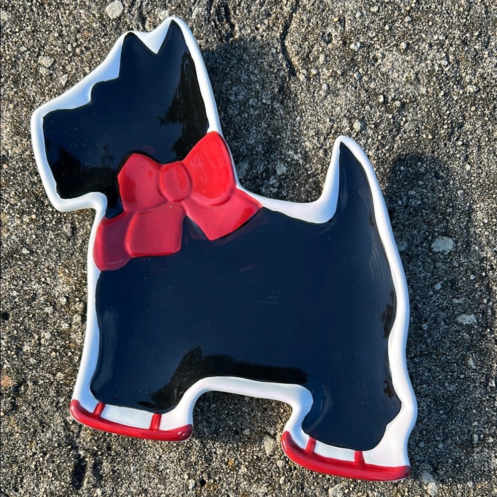 Kate Williams Scottie Dog on Ice Skates trinket dish‎ NWOT